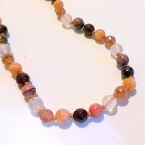 Mala Mantra Rhodochrosite Rose Quartz Gemstone Beaded Necklace